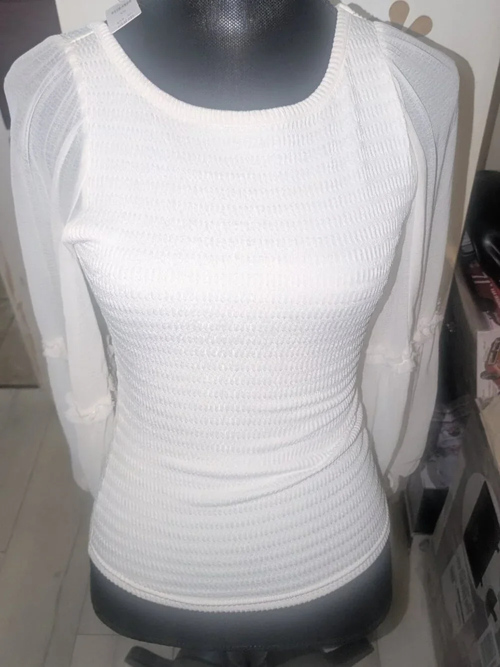 NWT By Anthropologie Balloon-Sleeve Smocked Top fitted stretch Womens Sz XS